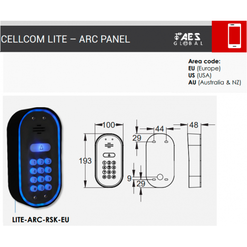 LITE-ARC-RSK-EU, Cellcom Lite 4G European Steel Fronted Panel with Keypad