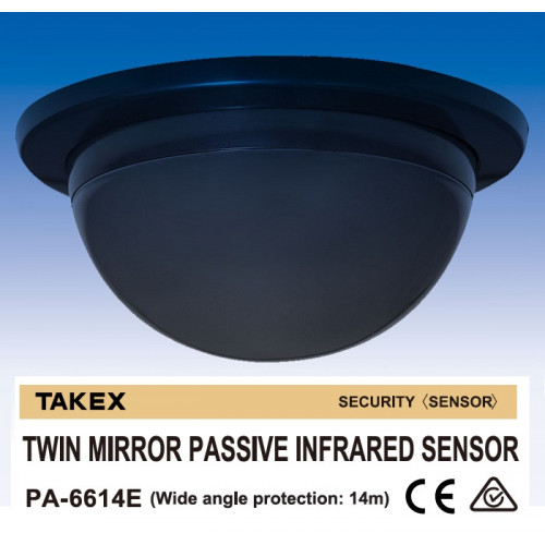 TAKEX (PA-6614E-BL) Black 14m Wide Angle Twin Mirror Optics PIR Mount up to 6m