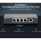 RG-ES205GC-P, 5-Port Gigabit Smart Cloud Mananged PoE Switch