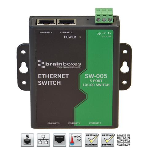 Brainboxes SW-005, 5 Port Unmanaged Ethernet Switch Wall Mountable