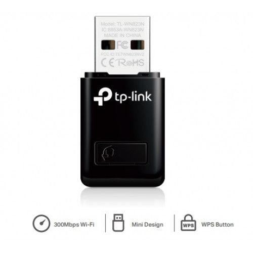 TP-Link, TL-WN823N, N300 Mini Wi-Fi USB Adapter, QSS Button