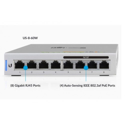 US-8-60W, 8-Port Fully Managed Gigabit Switch w/ 4 IEEE 802.3af Includes 60W