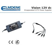 VRS125000EB-4, 12Vdc 5A Encapsulated CCTV SMPSU with 4-Way splitter cable - UK Plug
