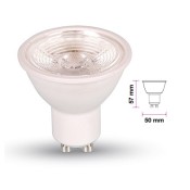 VT-2886D, 7W GU10 White Plastic with Lens Warm White Dimmable