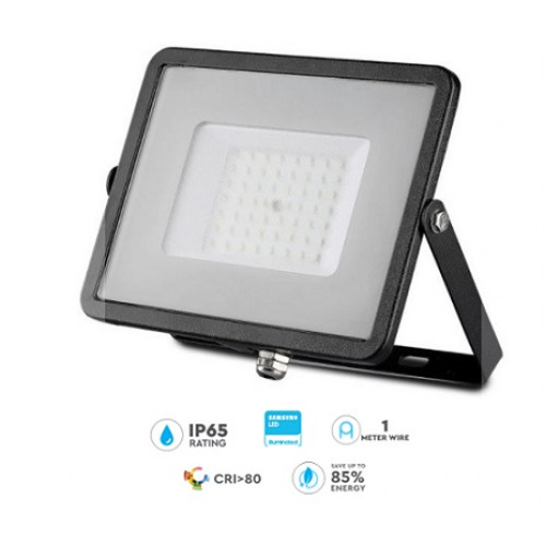 VT-50-1, 50W SMD Floodlight Samsung Chip and 1M Cable 4000K Black Body