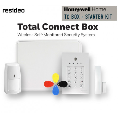 KIT-TCBOX-A, TC Box starter kit includes 1 x HM18EU-STD8EG (TC Box), 1 x GKP-S8M (Keypad), 1 x IRPI8M (PIR), 1 x DO8M (Contact), 1 x HCS-SMS-2Y (SMS Notification), 1 x TAG4 (Pack of 4 tags)